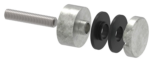 Glas-Punkthalter ø 30mm für Glas 6,0-12,76mm, flacher Anschluss, Zinkdruckguss roh