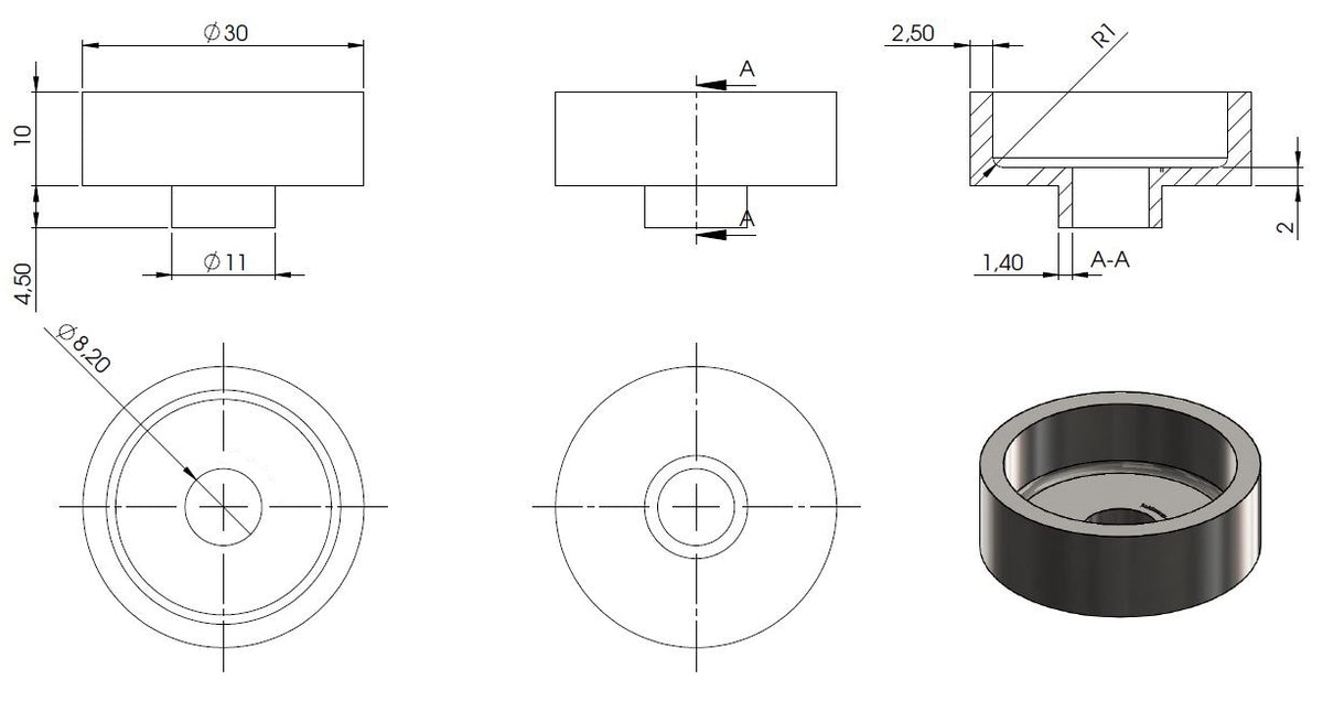 Glas-Punkthalter ø 30mm, Unterteil, Höhe 10mm