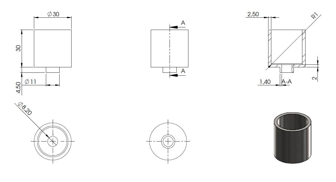 Glas-Punkthalter Unterteil, ø 30mm, Höhe 30mm