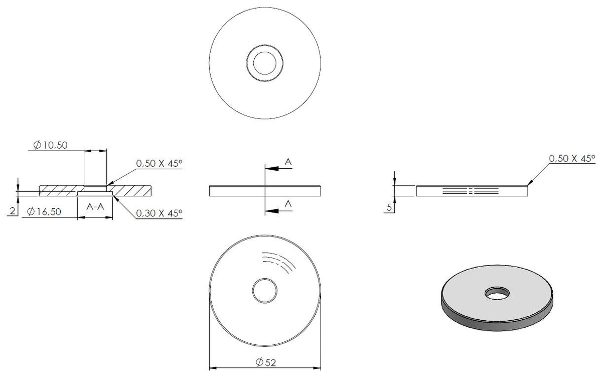 Glas-Punkthalter 52mm, Unterteil, Höhe 5mm