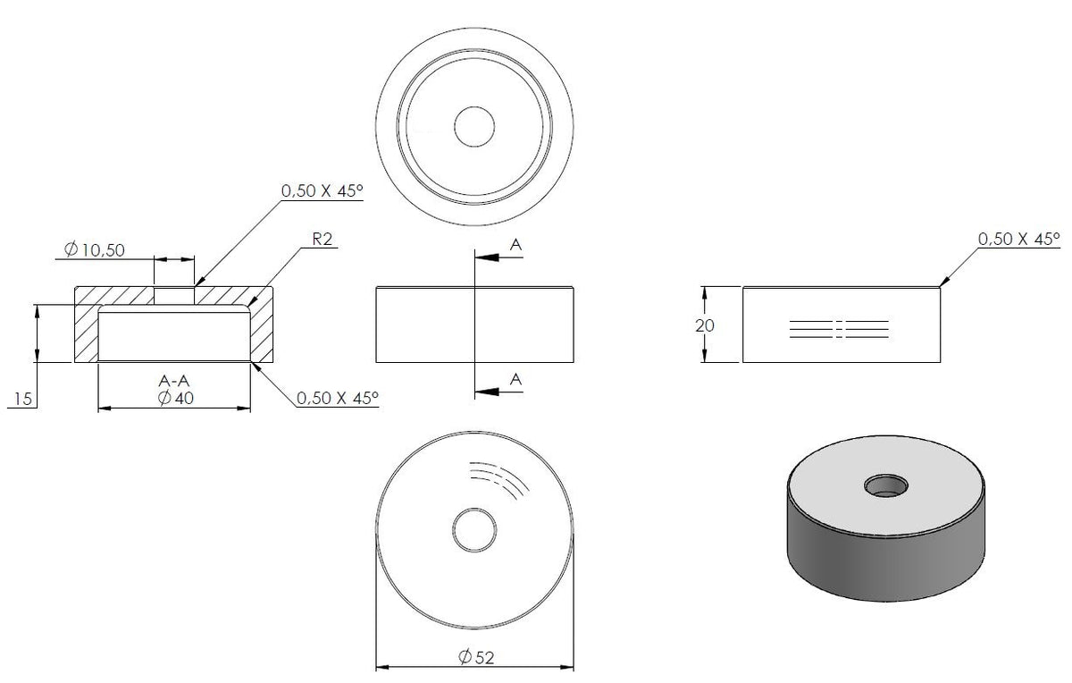 Glas-Punkthalter 52mm, Unterteil, Höhe 20mm
