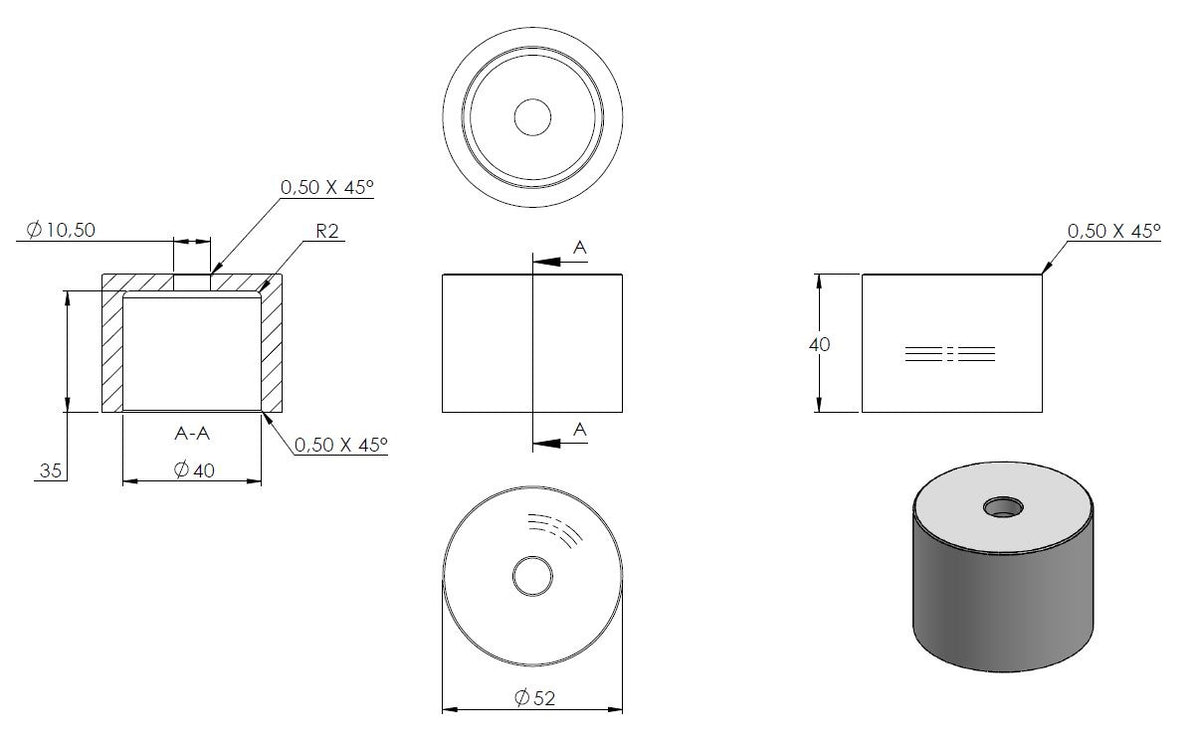 Glas-Punkthalter 52mm, Unterteil, Höhe 40mm