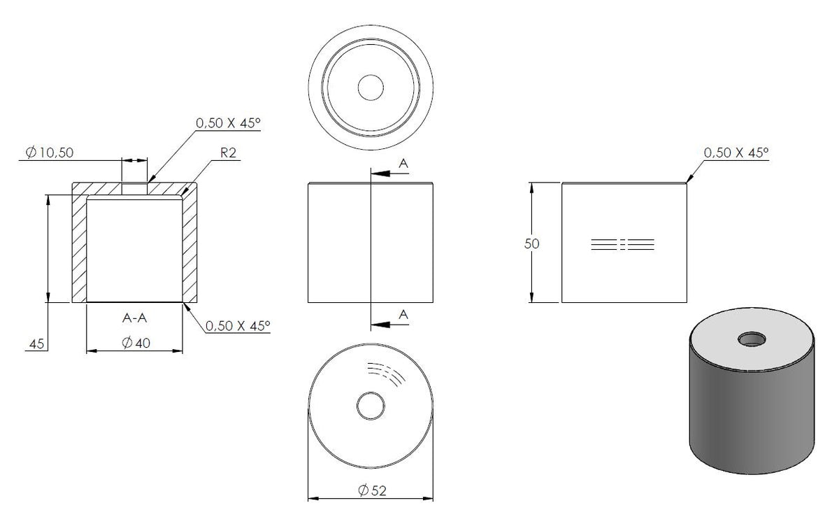 Glas-Punkthalter 52mm, Unterteil, Höhe 50mm