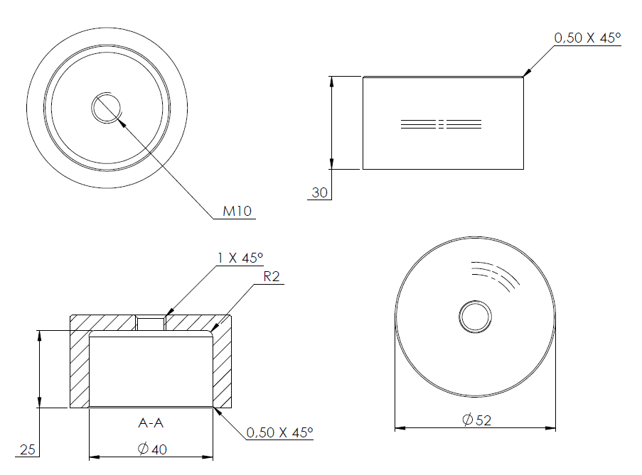 Glas-Punkthalter ø 52mm, Unterteil, Höhe 30mm, mit Innengewinde M10