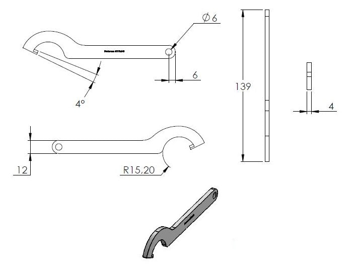 Hakenschlüssel für Glas-Punkthalter ø 30mm, aus V2A Edelstahl