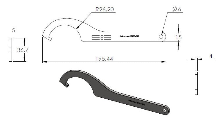 Hakenschlüssel für Glas-Punkthalter ø 52mm, aus V2A Edelstahl