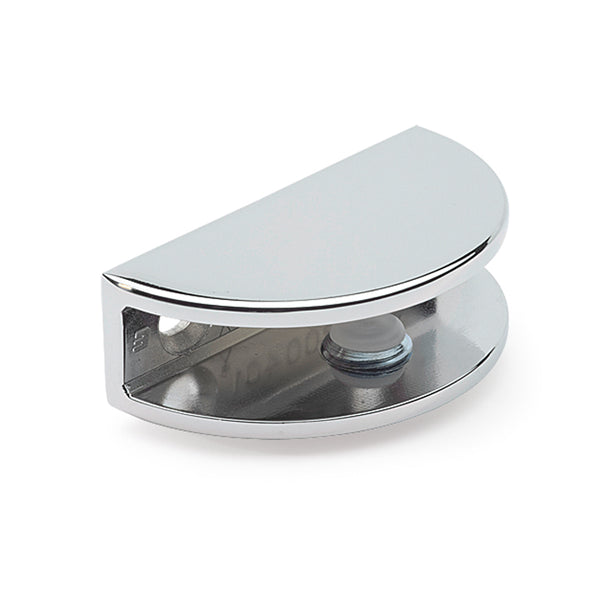 Glashalter halbrund, 50 x 27mm, für 6-10 mm Glas, Zink glanzverchromt