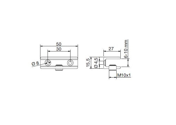 Glashalter halbrund, 50 x 27mm, für 6-10 mm Glas, Zink glanzverchromt