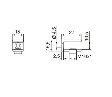Glashalter eckig, 15 x 27mm, für 6-10 mm Glas, Zink glanzverchromt