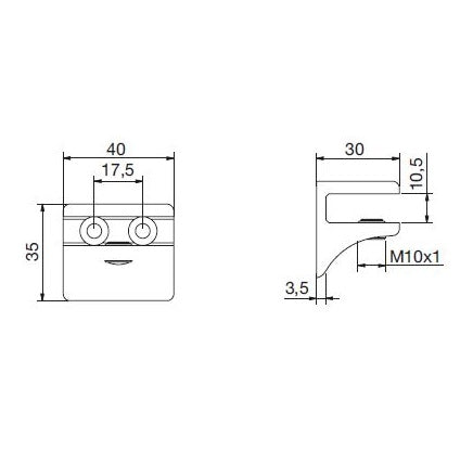 Glashalter eckig mit Kragen, 40 x 30mm, für 6-10 mm Glas, Zink glanzverchromt