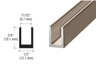 Aluminium U-Profil 19 x 13mm, für Festteile - für 6-8mm Glas, in gebürsteter Edelstahloptik, Länge 2,41 m (95")