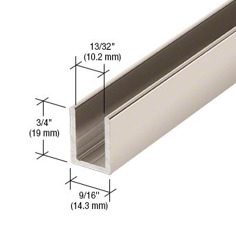 Tiefes Aluminium U-Profil 19 x 14mm, für Festteile - für 10mm Glas, in polierter Edelstahloptik, Länge 2,41 m (95")