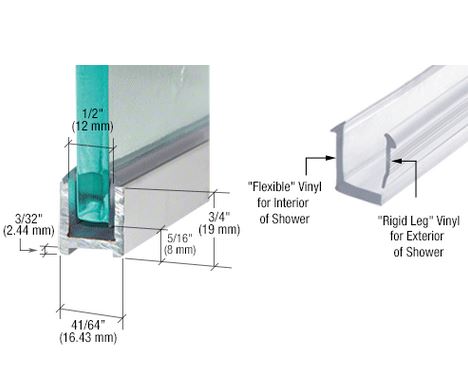 Aluminium U-Profil mit Vinyl 19 x 16,5mm für Trockenverglasung von 8mm Glas, hochglanzeloxiert, Länge 2400mm