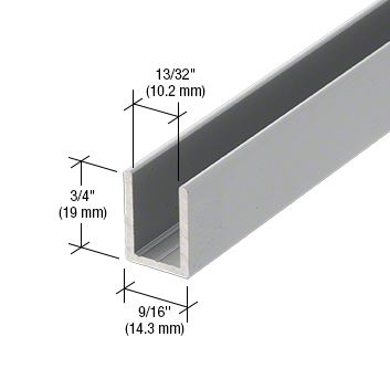 Tiefes Aluminium U-Profil 19 x 14mm, für Festteile - für 10mm Glas, matt eloxiert, Länge 2,41 m (95")