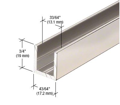 Aluminium U-Profil 19 x 17mm, für Festteile - für 12mm Glas, in polierter Edelstahloptik, Länge 2,41 m (95")