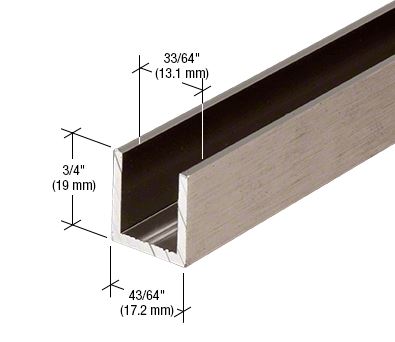 Aluminium U-Profil 19 x 17mm, für Festteile - für 12mm Glas, in gebürsteter Edelstahloptik, Länge 2,41 m (95")