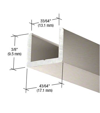 Standard Aluminium U-Profil 9,5 x 17mm, für Festteile - für 12,76mm Glas, in gebürsteter Edelstahloptik, Länge 2,49 m (98")