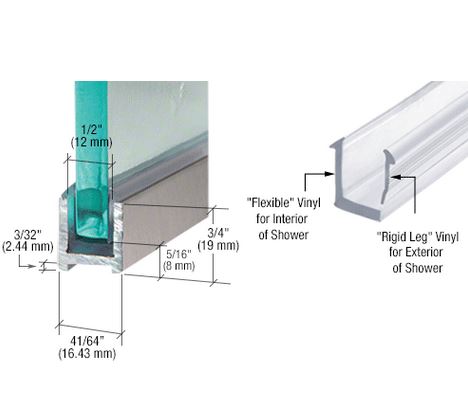 Aluminium U-Profil mit Vinyl 19 x 16,5mm für Trockenverglasung von 8mm Glas, in gebürsteter Edelstahloptik, Länge 2400mm
