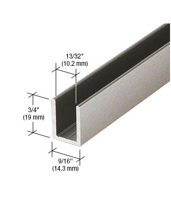 Tiefes Aluminium U-Profil 19 x 14mm, für Festteile - für 10mm Glas, in gebürsteter Edelstahloptik, Länge 2,41 m (95")