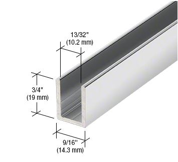 Tiefes Aluminium U-Profil 19 x 14mm, für Festteile - für 10mm Glas, hochglanzeloxiert, Länge 2,41 m (95")