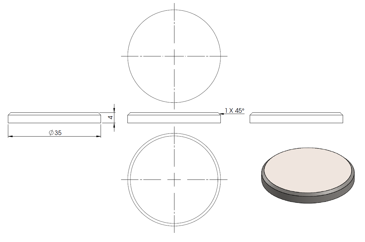 Ronde ø 35mm mit Fase, Stärke 4mm, einseitig geschliffen, mit Rundschliff