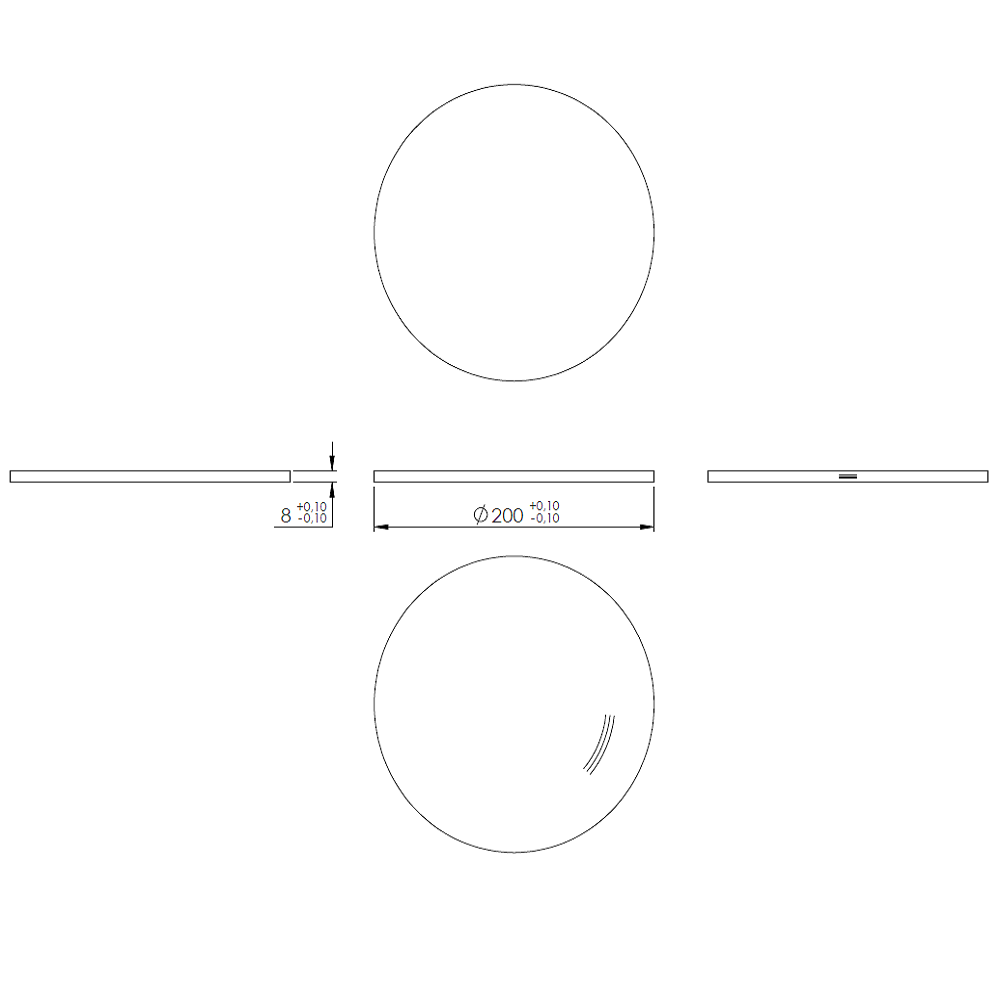 Ronde ø 200mm, Stärke 8mm, einseitig geschliffen, mit Rundschliff