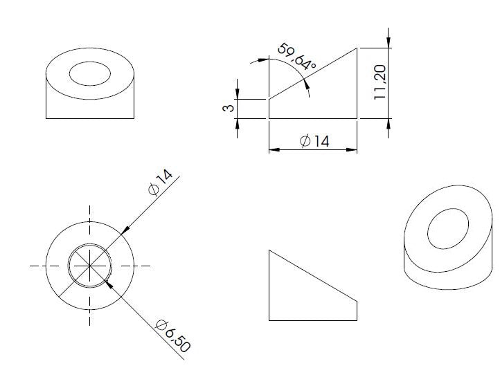 Formanschluss ø 14mm, für flache Pfosten, für M6 Gewinde, mit Steigung 28-32°