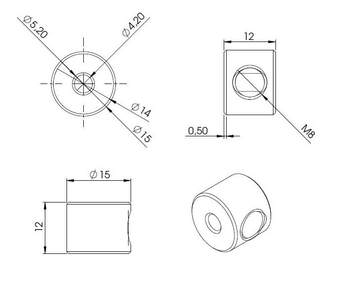 Rundklemme mit Madenschraube, für ø 2-4mm Seil
