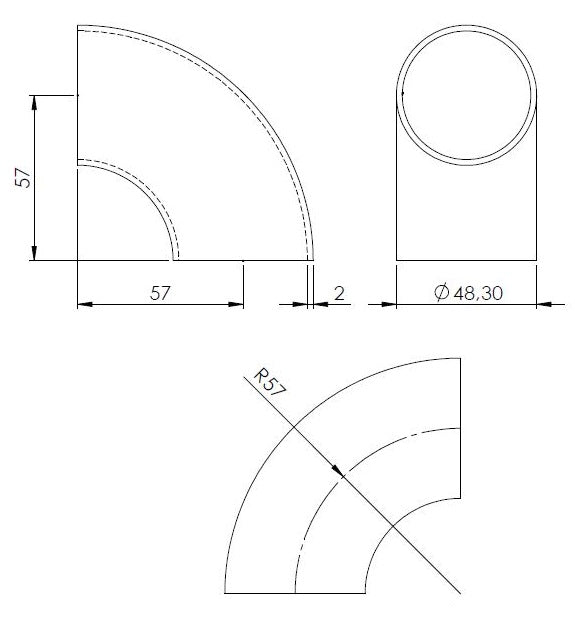 90° Bogen zum Anschweißen, für Rohr ø 48,3mm, Wandstärke 2,0mm, ungeschliffen