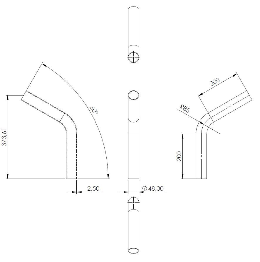60° Anschweißbogen, für Rohr ø 48,3mm, Wandstärke 2,5mm, geschliffen