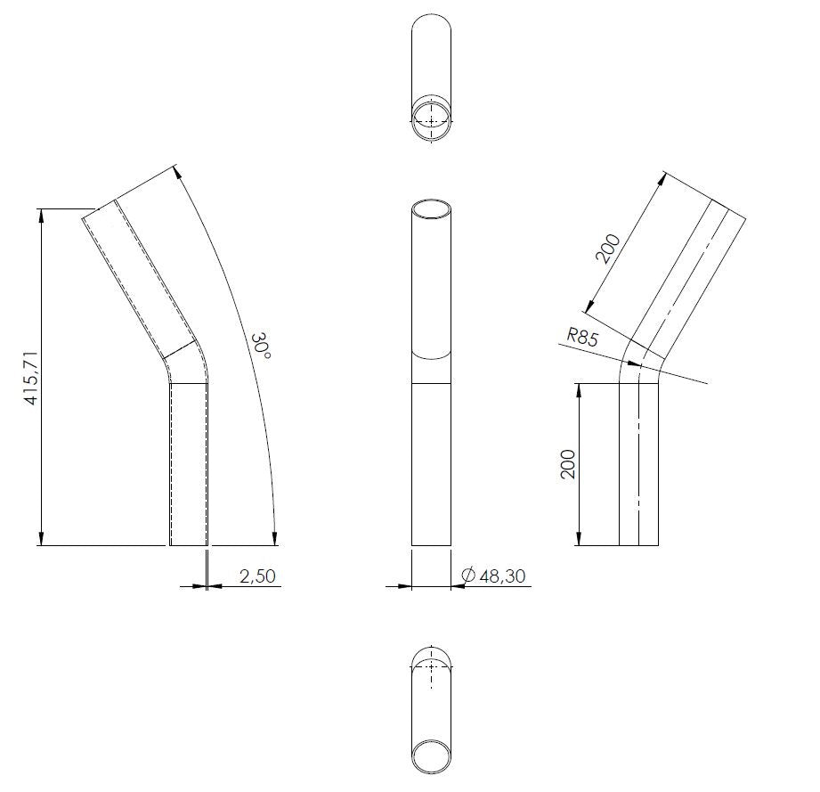 30° Anschweißbogen, für Rohr ø 48,3mm, Wandstärke 2,5mm, geschliffen