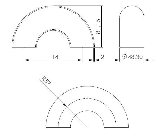 180° Bogen zum Anschweißen, für Rohr ø 48,3mm, Wandstärke 2,0mm, geschliffen