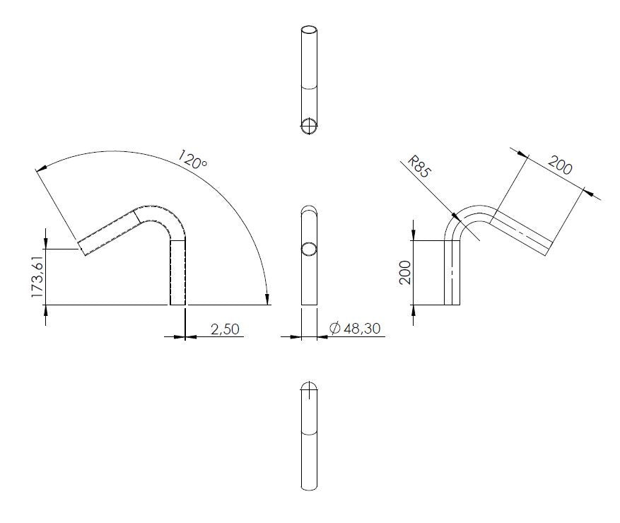 120° Anschweißbogen, für Rohr ø 48,3mm, Wandstärke 2,5mm, geschliffen