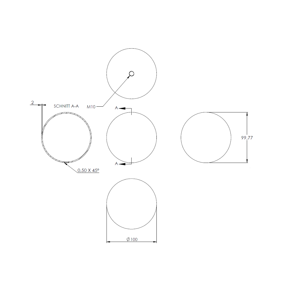 Messingkugel hohl ø 100mm, aus V2A Edelstahl, mit Messing Beschichtung, mit M10 Gewinde