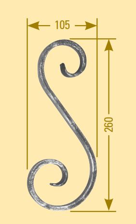 S-Schnecke 16x8mm; glatt; Höhe 260mm; Breite 105mm