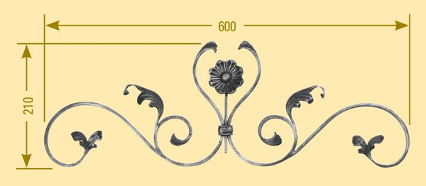 Leichtbarock Zieraufsatz 12x5mm; glatt; Höhe 210mm; Breite 600mm