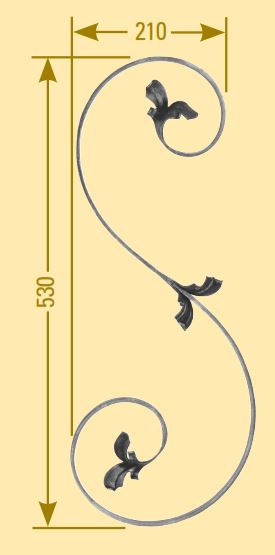 Leichtbarock Element 12x5mm; glatt; Höhe 530mm; Breite 210mm; links