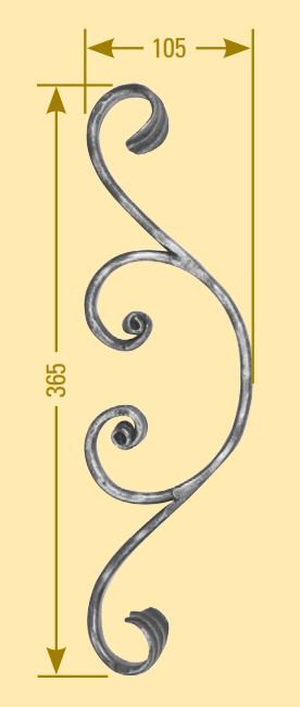 Meisterbarock Schnörkel 16x8mm; gehämmert; Höhe 105mm; Breite 365mm