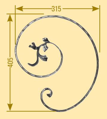 Meisterbarock C-Schnörkel 16x8mm; gehämmert; mit Blatt; Höhe 405mm; Breite 315mm; links