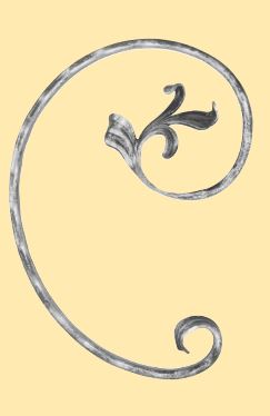 Meisterbarock C-Schnörkel 16x8mm; gehämmert; mit Blatt; Höhe 285mm; Breite 205mm; rechts