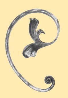 Meisterbarock C-Schnörkel 16x8mm; gehämmert; mit Blatt; Höhe 200mm; Breite 130mm; rechts
