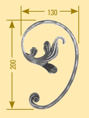 Meisterbarock C-Schnörkel 16x8mm; gehämmert; mit Blatt; Höhe 200mm; Breite 130mm; links