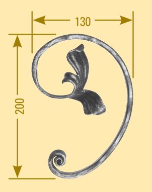 Meisterbarock C-Schnörkel 16x8mm; gehämmert; mit Blatt; Höhe 200mm; Breite 130mm; links