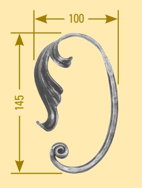 Meisterbarock C-Schnörkel 16x8mm; gehämmert; mit Blatt; Höhe 145mm; Breite 100mm; links