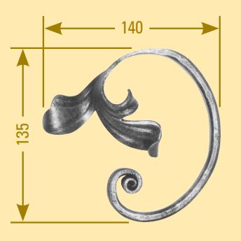 Meisterbarock C-Schnörkel 16x8mm; gehämmert; mit Blatt; Höhe 135mm; Breite 140mm; links