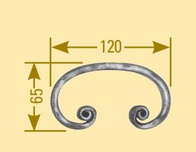 Meisterbarock C-Schnörkel 16x8mm; gehämmert; Höhe 65mm; Breite 120mm