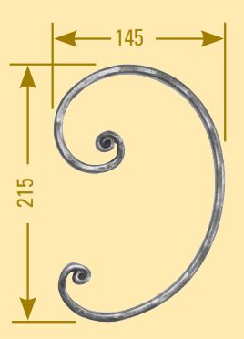 Meisterbarock C-Schnörkel 16x8mm; gehämmert; Höhe 215mm; Breite 145mm; links