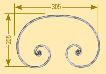 Meisterbarock C-Schnörkel 16x8mm; gehämmert; Höhe 205mm; Breite 305mm