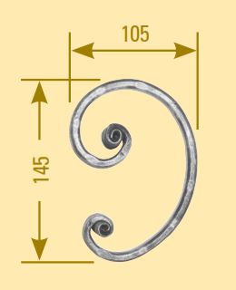 Meisterbarock C-Schnörkel 16x8mm; gehämmert; Höhe 145mm; Breite 105mm; links