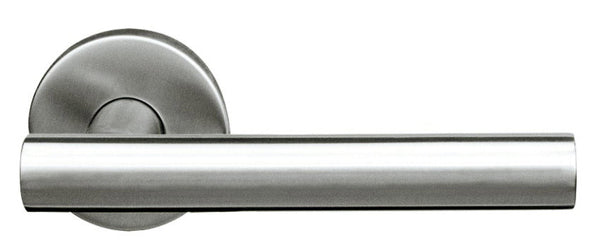 Türdrücker Paar mit Drückerrosette "L-lang" aus Edelstahl 1.4301, inkl. 8 mm Drückerstift
